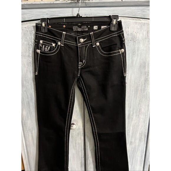 Miss me boot cut embellished pocket jeans black size 28 Y2K - Picture 2 of 9